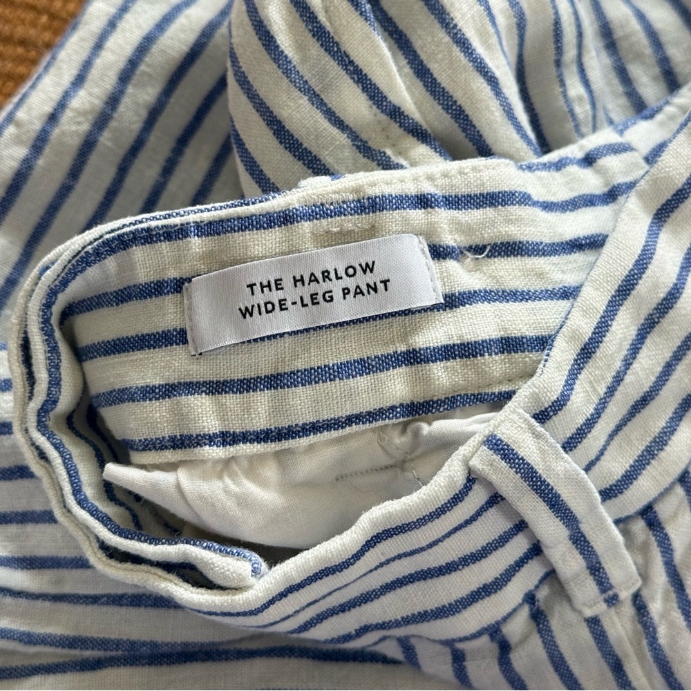Madewell The Harlow Wide-Leg Pant 100% Linen Blue White Stripe - Picture 7 of 10